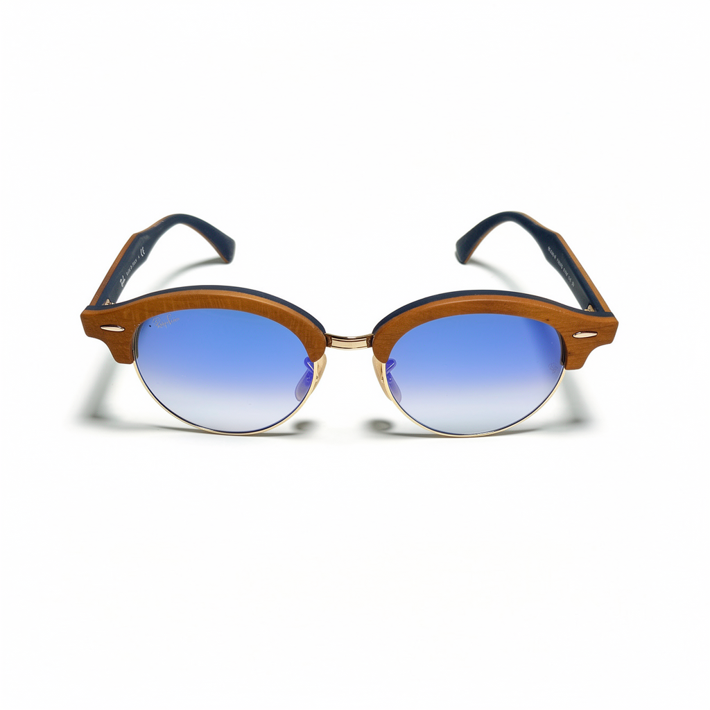 RX : RAY-BAN CLUBROUND WOOD RB 4246-M 1180/7Q marron or avec bleu