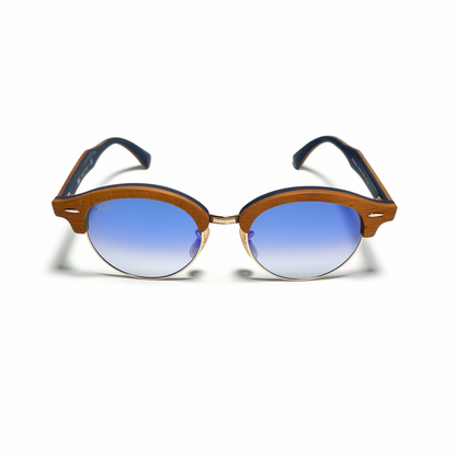 RX : RAY-BAN CLUBROUND WOOD RB 4246-M 1180/7Q marron or avec bleu