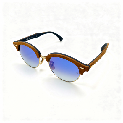 RX : RAY-BAN CLUBROUND WOOD RB 4246-M 1180/7Q marron or avec bleu